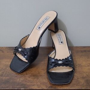 Brighton TONY Black Leather Heeled Sandals with Bow size 8.5 NARROW.